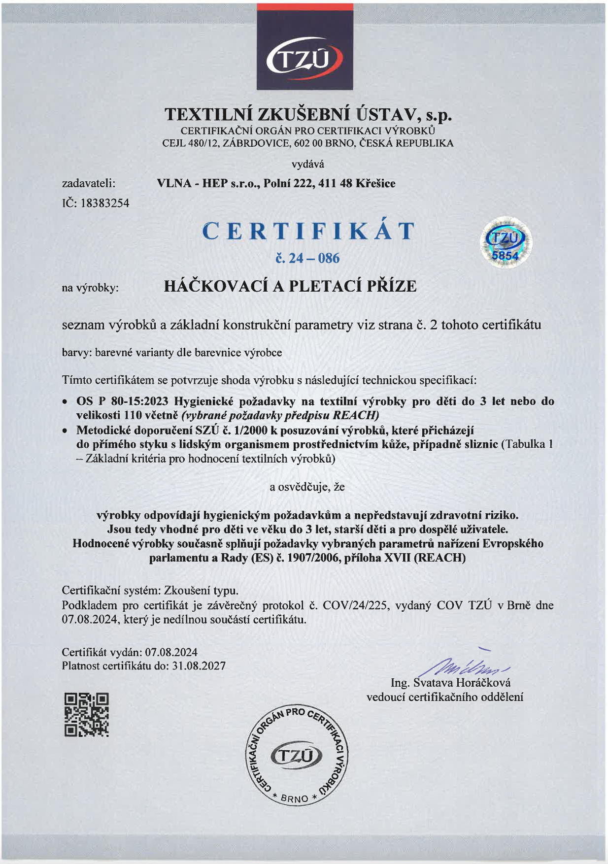 Certifikát Vlna-Hep